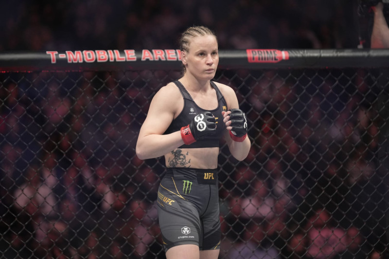 LAS VEGAS, NV - MARCH 4: Valentina Shevchenko prepares to fight Alexa Grasso in their Women's Flyweight fight during the UFC 285 event at T-Mobile Arena on March 4, 2023 in Las Vegas, NV, USA. (Photo by Louis Grasse/PxImages/Icon Sportswire via Getty Images)