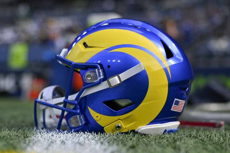 SEATTLE, WASHINGTON - SEPTEMBER 10: A view the a Los Angeles Rams helmet before the game against the Seattle Seahawks at Lumen Field on September 10, 2023 in Seattle, Washington. The Los Angeles Rams won 30-13. (Photo by Alika Jenner/Getty Images)