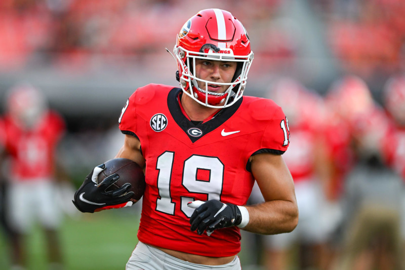 HOT] New UGA Brock Bowers Jersey #19 Red Black Split