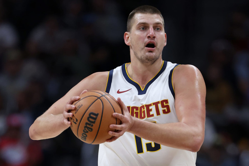 DENVER, COLORADO - OCTOBER 15: Nikola Jokic #15 of the Denver Nuggets plays the Chicago Bulls at Ball Arena on October 15, 2023 in Denver, Colorado. NOTE TO USER: User expressly acknowledges and agrees that, by downloading and or using this photograph, User is consenting to the terms and conditions of the Getty Images License Agreement. (Photo by Matthew Stockman/Getty Images)