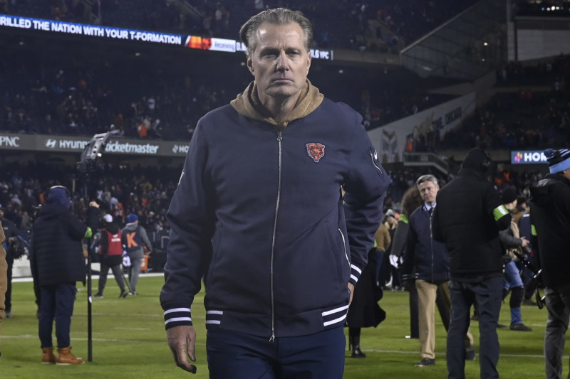 CHICAGO, ILLINOIS - NOVEMBER 09: Head coach Matt Eberflus of the Chicago Bears reacts after a 16-13 victory against the Carolina Panthers at Soldier Field on November 09, 2023 in Chicago, Illinois. (Photo by Quinn Harris/Getty Images)