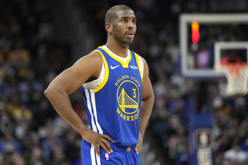 SAN FRANCISCO, CALIFORNIA - JANUARY 04: Chris Paul #3 of the Golden State Warriors looks on against the Denver Nuggets during the third quarter of an NBA basketball game at Chase Center on January 04, 2024 in San Francisco, California. NOTE TO USER: User expressly acknowledges and agrees that, by downloading and or using this photograph, User is consenting to the terms and conditions of the Getty Images License Agreement. (Photo by Thearon W. Henderson/Getty Images)