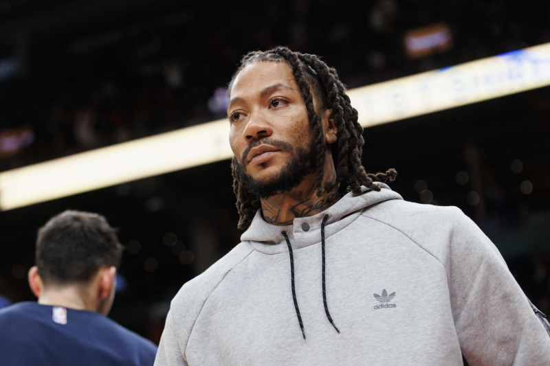 TORONTO, CANADA - JANUARY 22: Derrick Rose of the Memphis Grizzlies looks on during the second half against the Toronto Raptors at Scotiabank Arena on January 22, 2024 in Toronto, Canada. NOTE TO USER: User expressly acknowledges and agrees that, by downloading and or using this photograph, User is consenting to the terms and conditions of the Getty Images License Agreement. (Photo by Cole Burston/Getty Images)