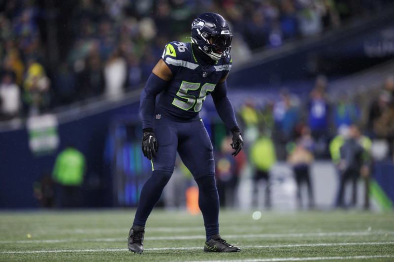 SEATTLE, WASHINGTON - DECEMBER 18: Jordyn Brooks #56 of the Seattle Seahawks defends in coverage against the Philadelphia Eagles at Lumen Field on December 18, 2023 in Seattle, Washington. (Photo by Ryan Kang/Getty Images)