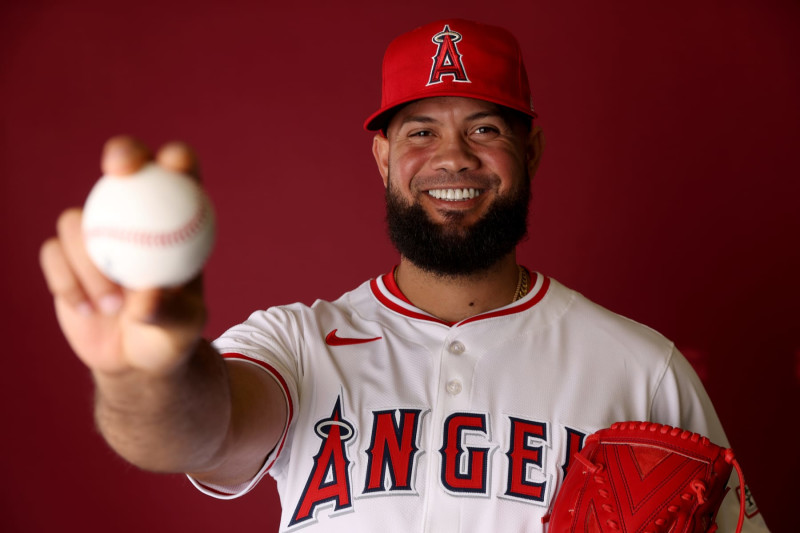 TEMPE, ARIZONA - FEBRUARY 21: Luis Garcia #66 of the Los Angeles Angelsposes for a portrait during photo day at Tempe Diablo Stadium on February 21, 2024 in Tempe, Arizona. (Photo by Steph Chambers/Getty Images)