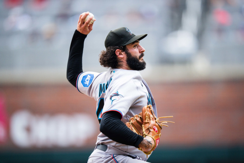 ATLANTA, GA - JULY 02: Andrew Nardi #43 of the Miami Marlins pitches during the eighth inning against the Atlanta Braves at Truist Park on July 02, 2023 in Atlanta, Georgia. (Photo by Kevin D. Liles/Atlanta Braves/Getty Images)