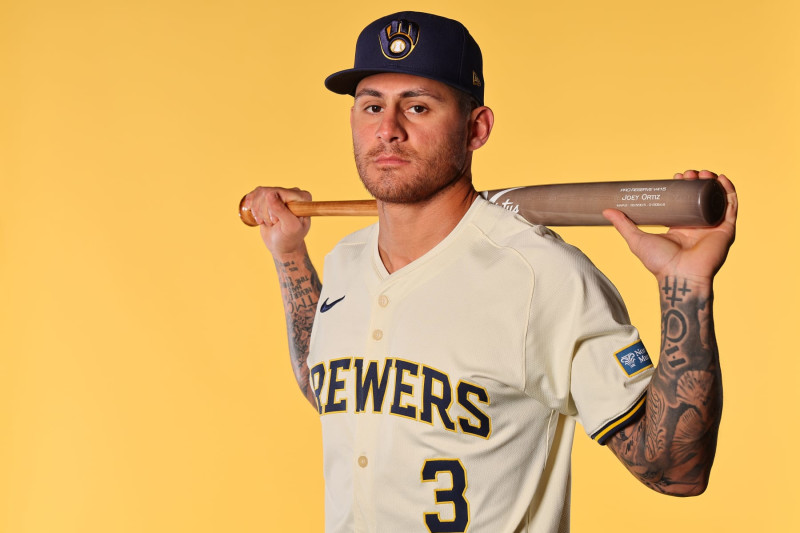 PHOENIX, ARIZONA - FEBRUARY 22: Joey Ortiz #3 of the Milwaukee Brewers poses for a portrait during Photo Day at American Family Fields of Phoenix on February 22, 2024 in Phoenix, Arizona. (Photo by Michael Reaves/Getty Images)