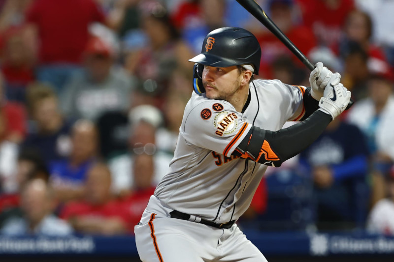 PHILADELPHIA, PENNSYLVANIA - AUGUST 22:  Patrick Bailey #14 of the San Francisco Giants in action against the Philadelphia Phillies during a game at Citizens Bank Park on August 22, 2023 in Philadelphia, Pennsylvania. (Photo by Rich Schultz/Getty Images)