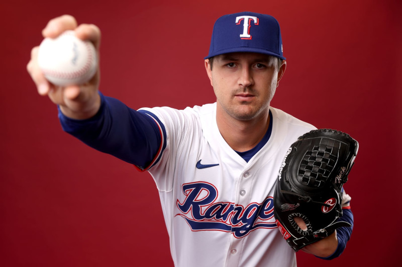 SURPRISE, ARIZONA - FEBRUARY 20: Tyler Mahle #51 of the Texas Rangers poses for a portrait during photo day at Surprise Stadium on February 20, 2024 in Surprise, Arizona. (Photo by Steph Chambers/Getty Images)