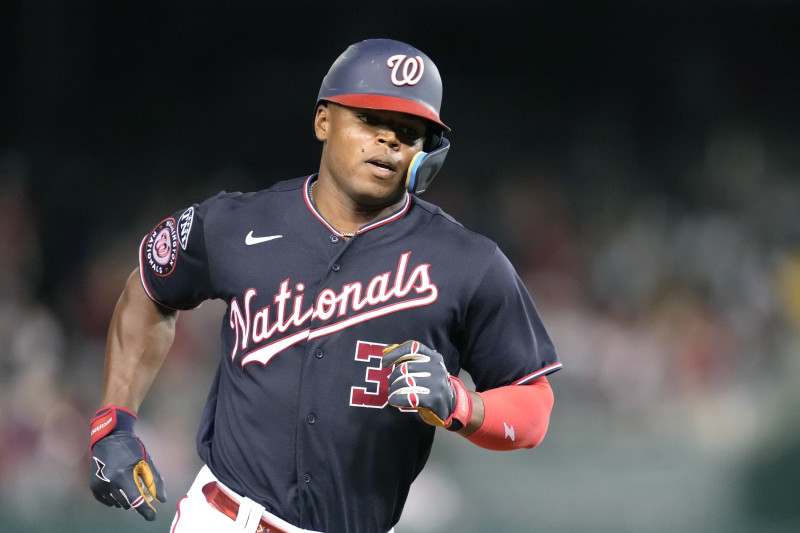 WASHINGTON, DC - AUGUST 16:  Stone Garrett #36 of the Washington Nationals runs to third base during a baseball game against the Boston Red Sox at Nationals Park on August 16, 2023 in Washington, DC.  (Photo by Mitchell Layton/Getty Images)