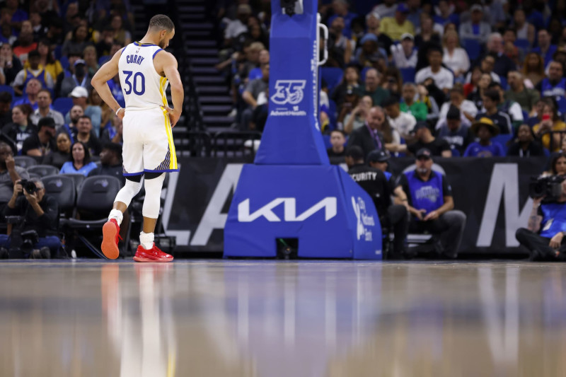 ORLANDO, FLORIDA - MARCH 27: Stephen Curry #30 of the Golden State Warriors looks on during a game against the Orlando Magic at Kia Center on March 27, 2024 in Orlando, Florida. NOTE TO USER: User expressly acknowledges and agrees that, by downloading and or using this photograph, User is consenting to the terms and conditions of the Getty Images License Agreement. (Photo by Mike Ehrmann/Getty Images)
