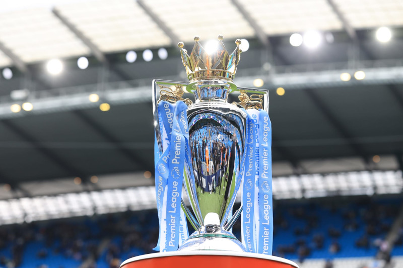 MANCHESTER, ENGLAND - MARCH 31: The Premier League trophy during the Premier League match between Manchester City and Arsenal FC at Etihad Stadium on March 31, 2024 in Manchester, England.(Photo by Simon Stacpoole/Offside/Offside via Getty Images)