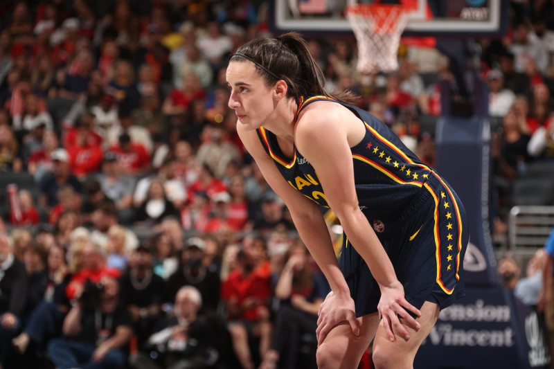 INDIANAPOLIS, IN - MAY 16: Caitlin Clark #22 of the Indiana Fever looks on during the game against the New York Liberty on May 16, 2024 at Gainbridge Fieldhouse in Indianapolis, Indiana. NOTE TO USER: User expressly acknowledges and agrees that, by downloading and or using this Photograph, user is consenting to the terms and conditions of the Getty Images License Agreement. Mandatory Copyright Notice: Copyright 2024 NBAE (Photo by Nathaniel S. Butler/NBAE via Getty Images)