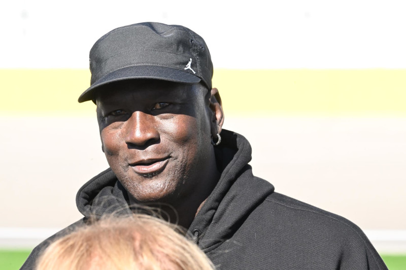 LAS VEGAS, NV - OCTOBER 14: NASCAR team owner Michael Jordan walks the pit lane during qualifying for the NASCAR Cup Series Playoff South Point 400 Saturday Oct. 14, 2023 at Las Vegas Motor Speedway in Las Vegas, NV. (Photo by Will Lester/Icon Sportswire via Getty Images)