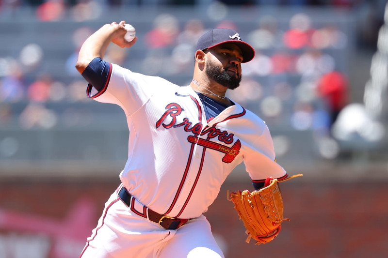 ATLANTA, GEORGIA - MAY 20:  Reynaldo López #40 of the Atlanta Braves pitches in the first inning against the San Diego Padres at Truist Park on May 20, 2024 in Atlanta, Georgia. (Photo by Kevin C. Cox/Getty Images)