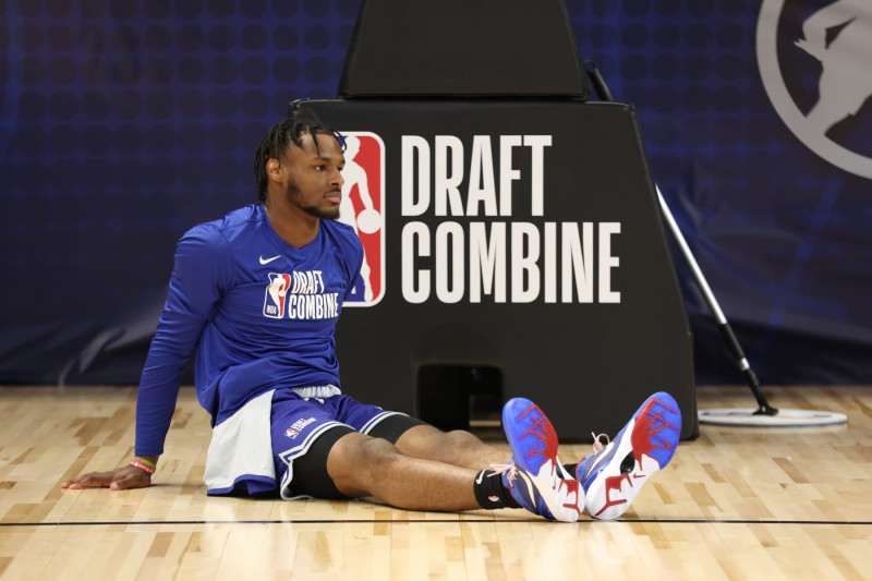 CHICAGO, IL - MAY 15: Bronny James warms up during the 2024 NBA Combine on May 15, 2024 at Wintrust Arena in Chicago, Illinois. NOTE TO USER: User expressly acknowledges and agrees that, by downloading and or using this photograph, User is consenting to the terms and conditions of the Getty Images License Agreement. Mandatory Copyright Notice: Copyright 2024 NBAE (Photo by Jeff Haynes/NBAE via Getty Images)