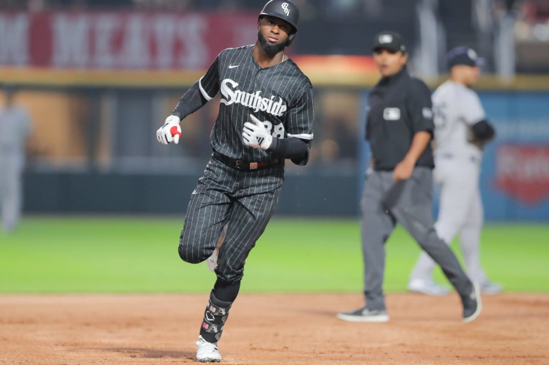 CHICAGO, IL - AUGUST 08: Chicago White Sox center fielder Luis Robert Jr. (88) looks on after hitting a home run during a Major League Baseball game between the New York Yankees and the Chicago White Sox on August 8, 2023 at Guaranteed Rate Field in Chicago, IL. (Photo by Melissa Tamez/Icon Sportswire via Getty Images)
