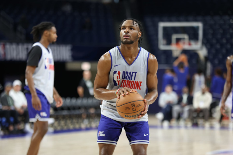 CHICAGO, IL - MAY 14: Bronny James shoots a free throw during the 2024 NBA Combine on May 14, 2024 at Wintrust Arena in Chicago, Illinois. NOTE TO USER: User expressly acknowledges and agrees that, by downloading and or using this photograph, User is consenting to the terms and conditions of the Getty Images License Agreement. Mandatory Copyright Notice: Copyright 2024 NBAE (Photo by Jeff Haynes/NBAE via Getty Images)