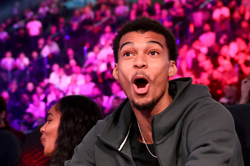 San Antonio Spurs French basketball player Victor Wembanyama attends to watch The Bellator Champions Series event at the Accor Arena in Paris, on May 17, 2024. (Photo by FRANCK FIFE / AFP) (Photo by FRANCK FIFE/AFP via Getty Images)