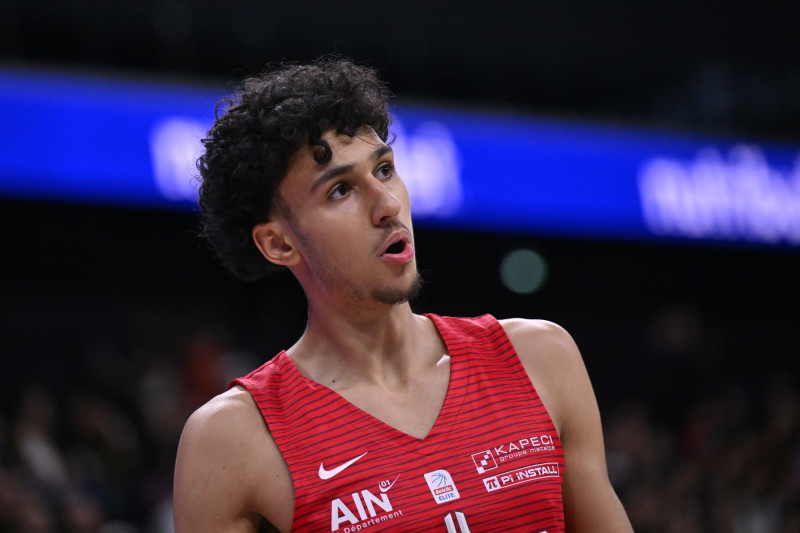 PARIS, FRANCE - APRIL 28: Zaccharie Risacher of Bourg en Bresse Basket looks on during the Betclic Elite match between Paris and Bourg en Bresse Basket at Adidas Arena on April 28, 2024 in Paris, France. (Photo by Aurelien Meunier/Getty Images)