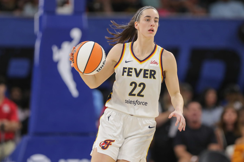 CHICAGO, IL - JUNE 23: Caitlin Clark #22 of the Indiana Fever brings the ball up court during the first half against the Chicago Sky on June 23, 2024 at Wintrust Arena in Chicago, Illinois. (Photo by Melissa Tamez/Icon Sportswire via Getty Images)