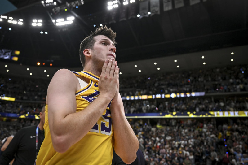 DENVER, CO - APRIL 29: Austin Reaves (15) of the Los Angeles Lakers of the Los Angeles Lakers leaves the court the fourth quarter of the Denver Nuggets' 108-106 win at Ball Arena in Denver, Colorado on Monday, April 29, 2024. The Nuggets eliminated the Lakers from the playoffs for the second straight year by way of a 4-1 series victory. (Photo by AAron Ontiveroz/The Denver Post)