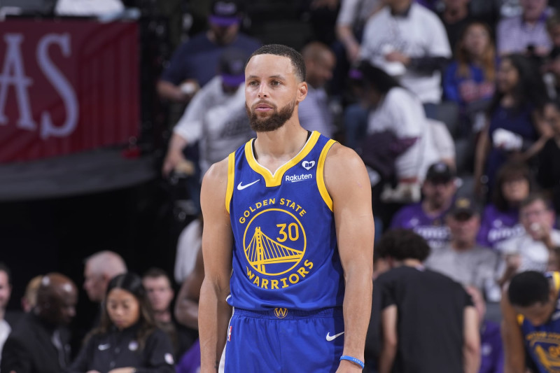 SACRAMENTO, CA - APRIL 16: Stephen Curry #30 of the Golden State Warriors looks on during the game against the Sacramento Kings during the 2024 Play-In Tournament on April 16, 2024 at Golden 1 Center in Sacramento, California. NOTE TO USER: User expressly acknowledges and agrees that, by downloading and or using this photograph, User is consenting to the terms and conditions of the Getty Images Agreement. Mandatory Copyright Notice: Copyright 2024 NBAE (Photo by Rocky Widner/NBAE via Getty Images)