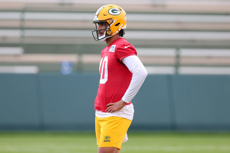 GREEN BAY, WISCONSIN - JUNE 04: Jordan Love #10 of the Green Bay Packers participates in drills during the Green Bay Packers Minicamp at Ray Nitschke Field on June 04, 2024 in Green Bay, Wisconsin.  (Photo by Stacy Revere/Getty Images)