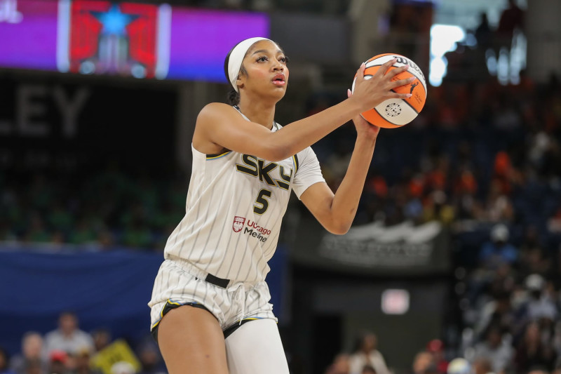 CHICAGO, IL - JULY 10: Angel Reese #5 of the Chicago Sky during the first half against the Atlanta Dream on July 10, 2024 at Wintrust Arena in Chicago, Illinois(Photo by Melissa Tamez/Icon Sportswire via Getty Images)