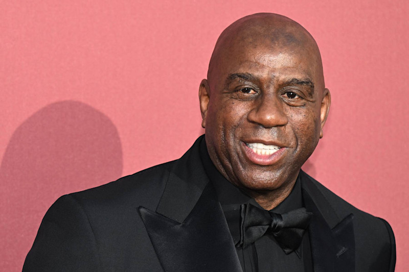 US businessman Magic Johnson arrives to attend the annual amfAR Cinema Against AIDS Cannes Gala at the Hotel du Cap-Eden-Roc in Cap d'Antibes, southern France, on the sidelines of the 77th Cannes Film Festival, on May 23, 2024. (Photo by Stefano Rellandini / AFP) (Photo by STEFANO RELLANDINI/AFP via Getty Images)