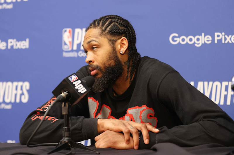 NEW ORLEANS, LA - APRIL 29:  Brandon Ingram #14 of the New Orleans Pelicans talks to the media after Round 1 Game 4 of the 2024 NBA Playoffs against the Oklahoma City Thunder on April 29, 2024 at the Smoothie King Center in New Orleans, Louisiana. NOTE TO USER: User expressly acknowledges and agrees that, by downloading and or using this Photograph, user is consenting to the terms and conditions of the Getty Images License Agreement. Mandatory Copyright Notice: Copyright 2024 NBAE (Photo by Layne Murdoch Jr./NBAE via Getty Images)