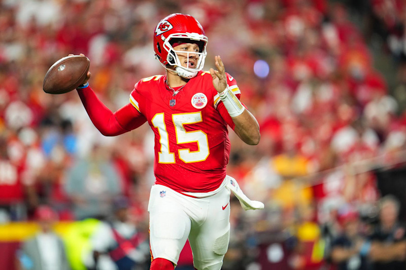 KANSAS CITY, MO - SEPTEMBER 05: Patrick Mahomes #15 of the Kansas City Chiefs throws the ball during an NFL football game against the Baltimore Ravens at GEHA Field at Arrowhead Stadium on September 5, 2024 in Kansas City, California. (Photo by Cooper Neill/Getty Images)