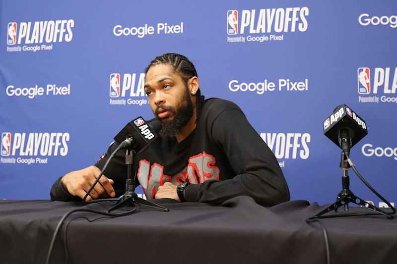 NEW ORLEANS, LA - APRIL 29:  Brandon Ingram #14 of the New Orleans Pelicans talks to the media after Round 1 Game 4 of the 2024 NBA Playoffs against the Oklahoma City Thunder on April 29, 2024 at the Smoothie King Center in New Orleans, Louisiana. NOTE TO USER: User expressly acknowledges and agrees that, by downloading and or using this Photograph, user is consenting to the terms and conditions of the Getty Images License Agreement. Mandatory Copyright Notice: Copyright 2024 NBAE (Photo by Layne Murdoch Jr./NBAE via Getty Images)