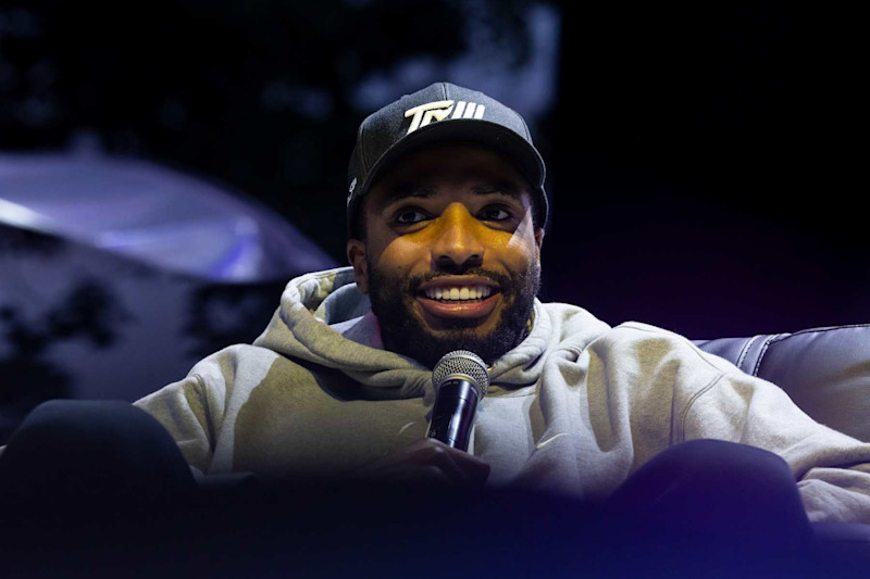 NEW YORK, NEW YORK - SEPTEMBER 07: Mikal Brigdes speaks during the Roommates Show Block Party at Rumsey Playfield, Central Park on September 07, 2024 in New York City. (Photo by Michelle Farsi/Getty Images)