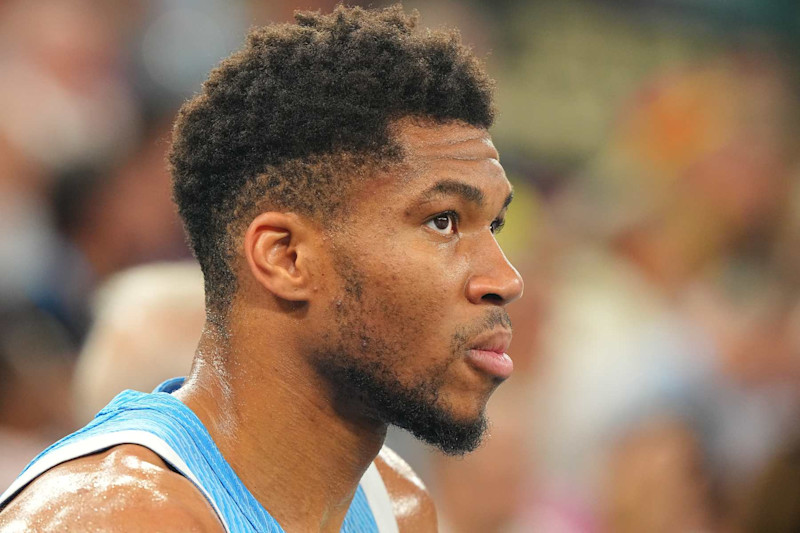 Basketball: 2024 Summer Olympics: Team Greece Giannis Antetokounmpo (34) in action, looks on vs Team Germany during a game played at Place de la Concorde.
Paris, France 8/6/2024 
CREDIT: Erick W. Rasco (Photo by Erick W. Rasco/Sports Illustrated via Getty Images) 
(Set Number: X164575 TK1)