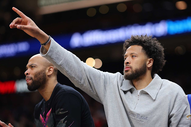 ATLANTA, GEORGIA - APRIL 03:  Cade Cunningham #2 of the Detroit Pistons reacts on the bench during the third quarter against the Atlanta Hawks at State Farm Arena on April 03, 2024 in Atlanta, Georgia.  NOTE TO USER: User expressly acknowledges and agrees that, by downloading and/or using this photograph, user is consenting to the terms and conditions of the Getty Images License Agreement.  (Photo by Kevin C. Cox/Getty Images)