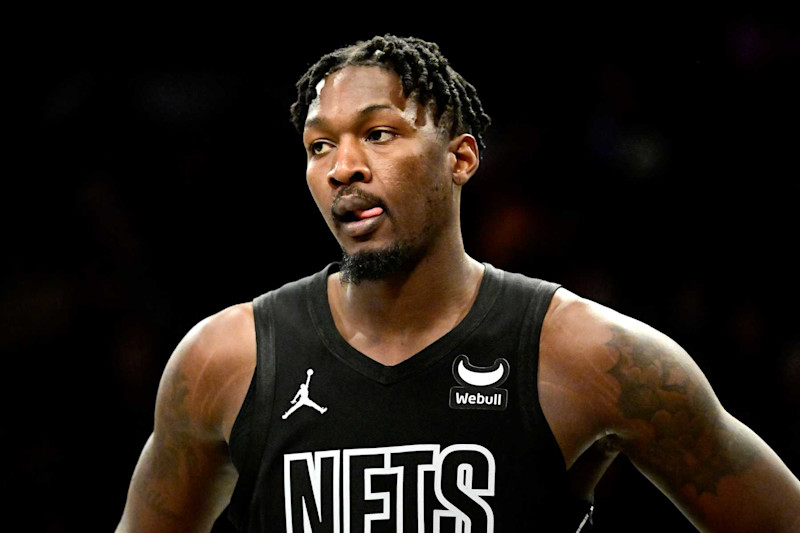 NEW YORK, NEW YORK - FEBRUARY 29:  Dorian Finney-Smith #28 of the Brooklyn Nets looks on against the Atlanta Hawks during the game at Barclays Center on February 29, 2024 in New York City. NOTE TO USER: User expressly acknowledges and agrees that, by downloading and or using this photograph, User is consenting to the terms and conditions of the Getty Images License Agreement. (Photo by Steven Ryan/Getty Images)