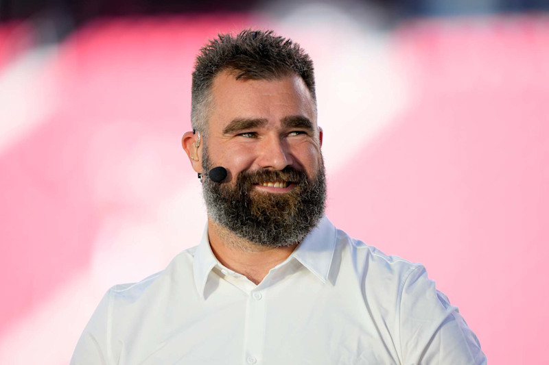 SANTA CLARA, CALIFORNIA - SEPTEMBER 09: Jason Kelce, ESPN analyst, looks on before the New York Jets play the San Francisco 49ers at Levi's Stadium on September 09, 2024 in Santa Clara, California. (Photo by Thearon W. Henderson/Getty Images)