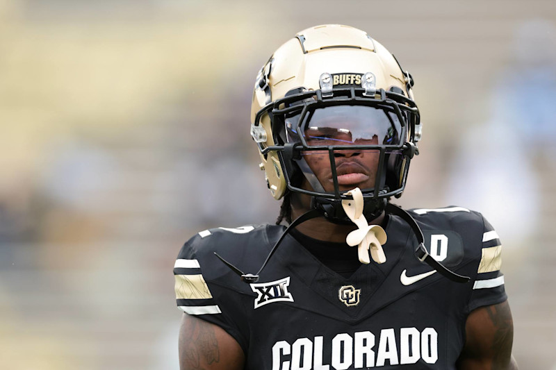 BOULDER, COLORADO - SEPTEMBER 21: Travis Hunter #12 of the Colorado Buffaloes warms up prior to the game against the Baylor Bears at Folsom Field on September 21, 2024 in Boulder, Colorado. (Photo by Andrew Wevers/Getty Images)