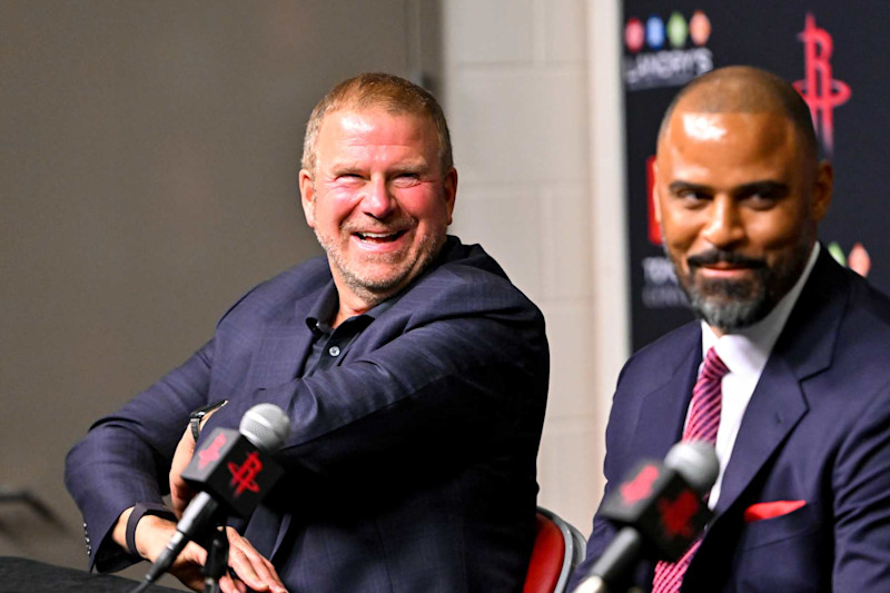 HOUSTON, TX - APRIL 26: The Houston Rockets introduce Ime Udoka as the next head coach during a press conference on April 26, 2023 at the Toyota Center in Houston, Texas. NOTE TO USER: User expressly acknowledges and agrees that, by downloading and or using this photograph, User is consenting to the terms and conditions of the Getty Images License Agreement. Mandatory Copyright Notice: Copyright 2023 NBAE (Photo by Logan Riely/NBAE via Getty Images)