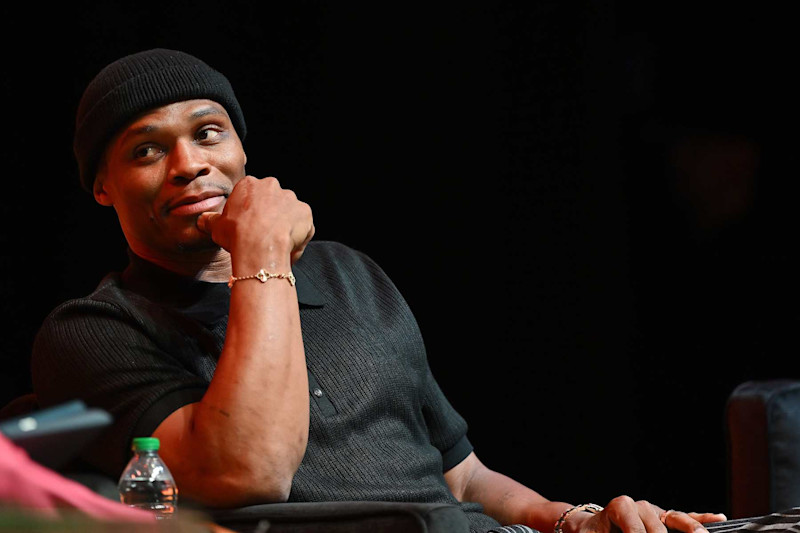 ATLANTA, GEORGIA - JUNE 24: Russell Westbrook speaks onstage during the 2024 ForbesBLK Summit at The Eastern on June 24, 2024 in Atlanta, Georgia.  (Photo by Derek White/WireImage)