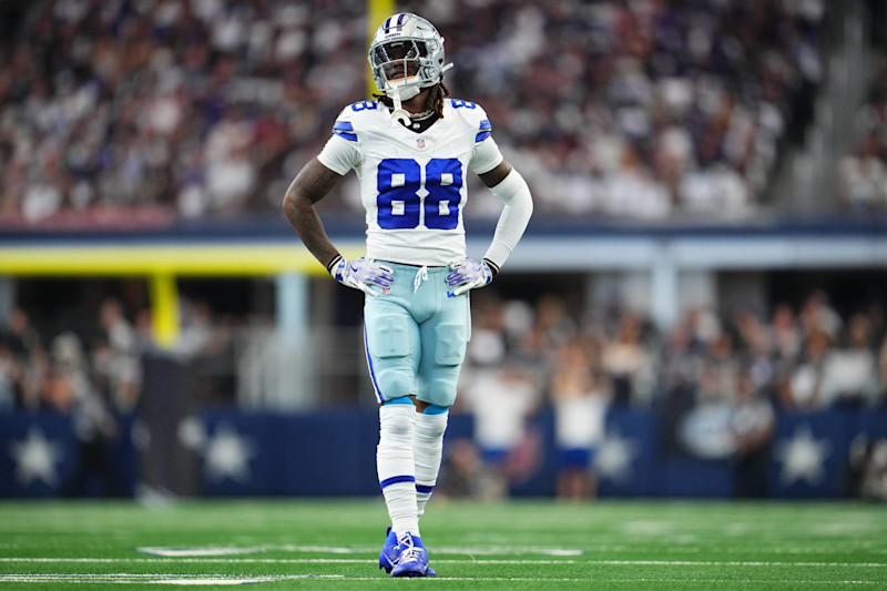 ARLINGTON, TX - SEPTEMBER 22: CeeDee Lamb #88 of the Dallas Cowboys looks towards the sideline after a play against the Baltimore Ravens during the first half of an NFL football game at AT&T Stadium on September 22, 2024 in Arlington, Texas. (Photo by Cooper Neill/Getty Images)