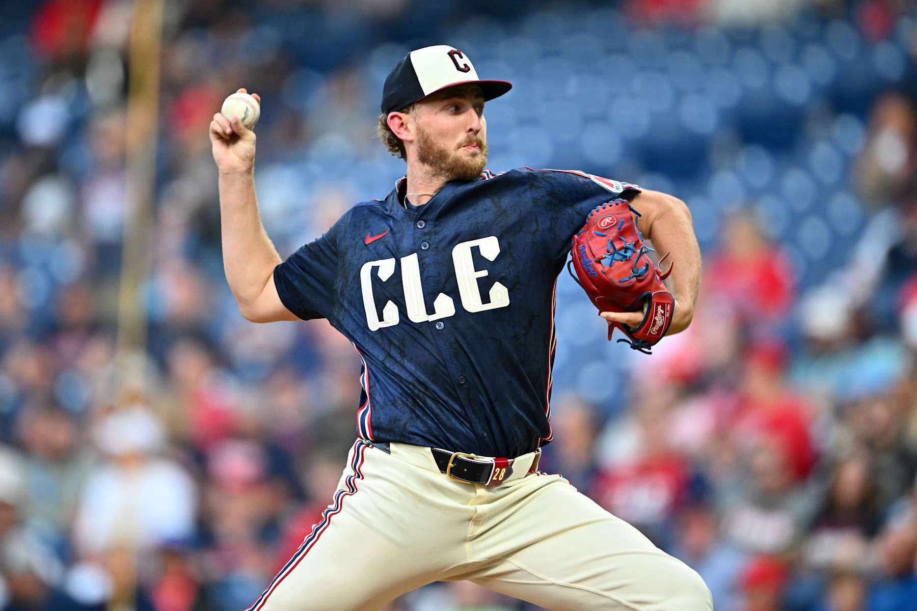 CLEVELAND, OHIO - SEPTEMBER 18: Starting pitcher Tanner Bibee #28 of the Cleveland Guardians pitches during the second inning against the Minnesota Twins at Progressive Field on September 18, 2024 in Cleveland, Ohio. (Photo by Jason Miller/Getty Images)
