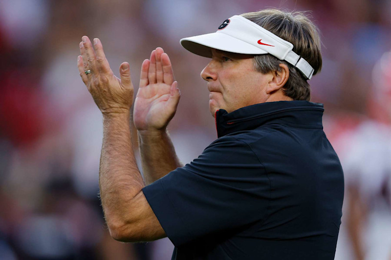 TUSCALOOSA, ALABAMA - SEPTEMBER 28: Head coach Kirby Smart of the Georgia Bulldogs reacts before the game against the Alabama Crimson Tide at Bryant-Denny Stadium on September 28, 2024 in Tuscaloosa, Alabama. (Photo by Todd Kirkland/Getty Images)