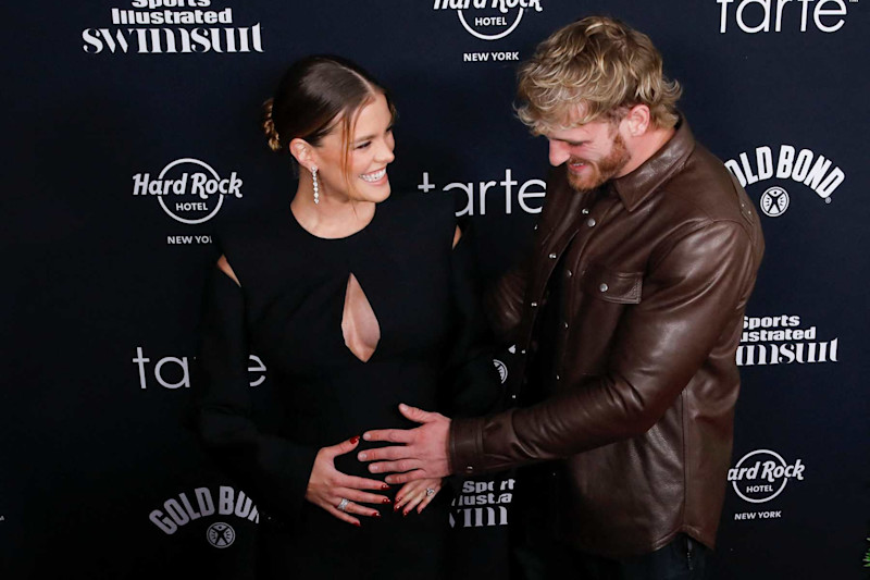 Danish model Nina Agdal and fiance US wrestler and influencer Logan Paul attend Sport Illustrated swimsuit 2024 issue release and 60th anniversary red carpet in New York City, on May 16, 2024. (Photo by KENA BETANCUR / AFP) (Photo by KENA BETANCUR/AFP via Getty Images)