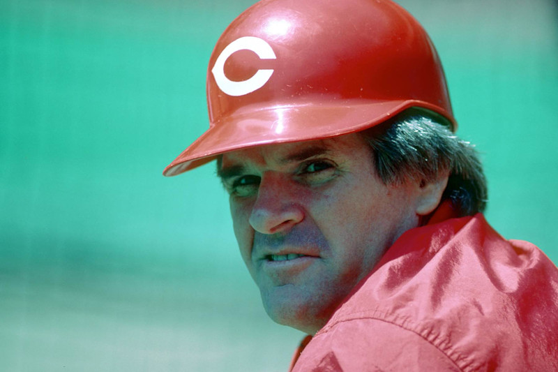 PITTSBURGH, PA - 1985:  Pete Rose of the Cincinnati Reds looks on from the field during batting practice before a Major League Baseball game against the Pittsburgh Pirates at Three Rivers Stadium in 1985 in Pittsburgh, Pennsylvania.  (Photo by George Gojkovich/Getty Images)