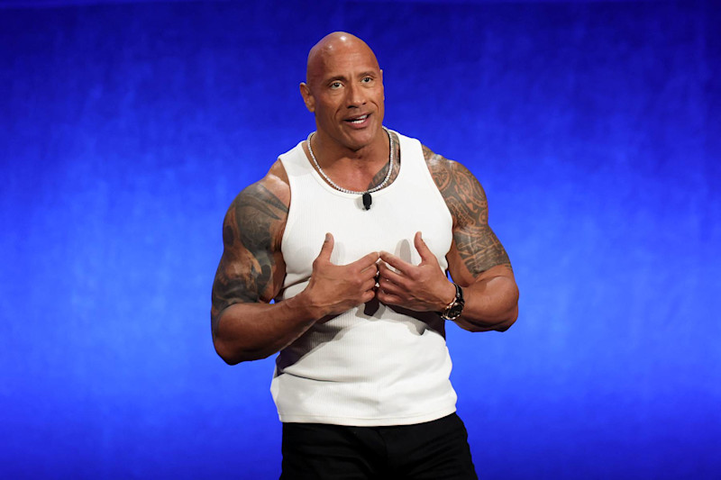 LAS VEGAS, NEVADA - APRIL 11: Dwayne Johnson speaks onstage at the Walt Disney Studios Presentation during CinemaCon 2024 at The Colosseum at Caesars Palace on April 11, 2024 in Las Vegas, Nevada.  (Photo by Gabe Ginsberg/Getty Images)