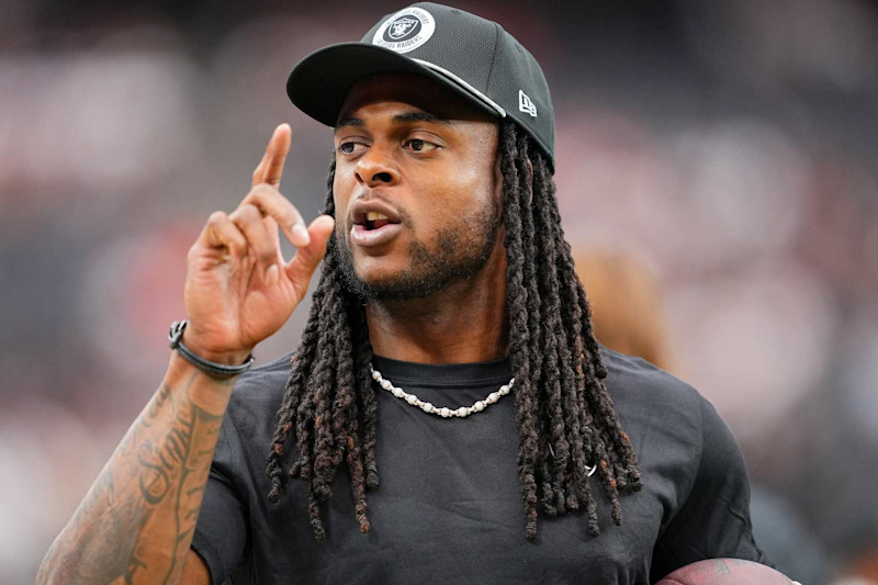 LAS VEGAS, NEVADA - SEPTEMBER 29: Davante Adams #17 of the Las Vegas Raiders looks on before the game against the Cleveland Browns at Allegiant Stadium on September 29, 2024 in Las Vegas, Nevada. (Photo by Jeff Bottari/Getty Images)