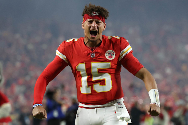 KANSAS CITY, MISSOURI - OCTOBER 07: Patrick Mahomes #15 of the Kansas City Chiefs takes the field prior to a game against the New Orleans Saints at GEHA Field at Arrowhead Stadium on October 07, 2024 in Kansas City, Missouri. (Photo by Jamie Squire/Getty Images)