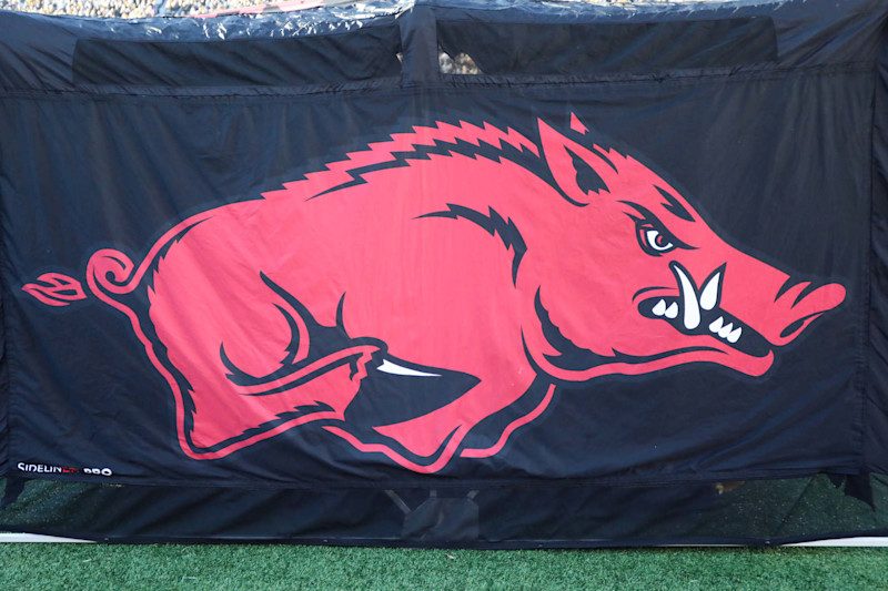 COLUMBIA, MO - NOVEMBER 25: A view of the Arkansas Razorbacks logo on the medical tent during an SEC college football game between the Arkansas Razorbacks and Missouri Tigers on November 25, 2022 at Memorial Stadium in Columbia, MO. (Photo by Scott Winters/Icon Sportswire via Getty Images)